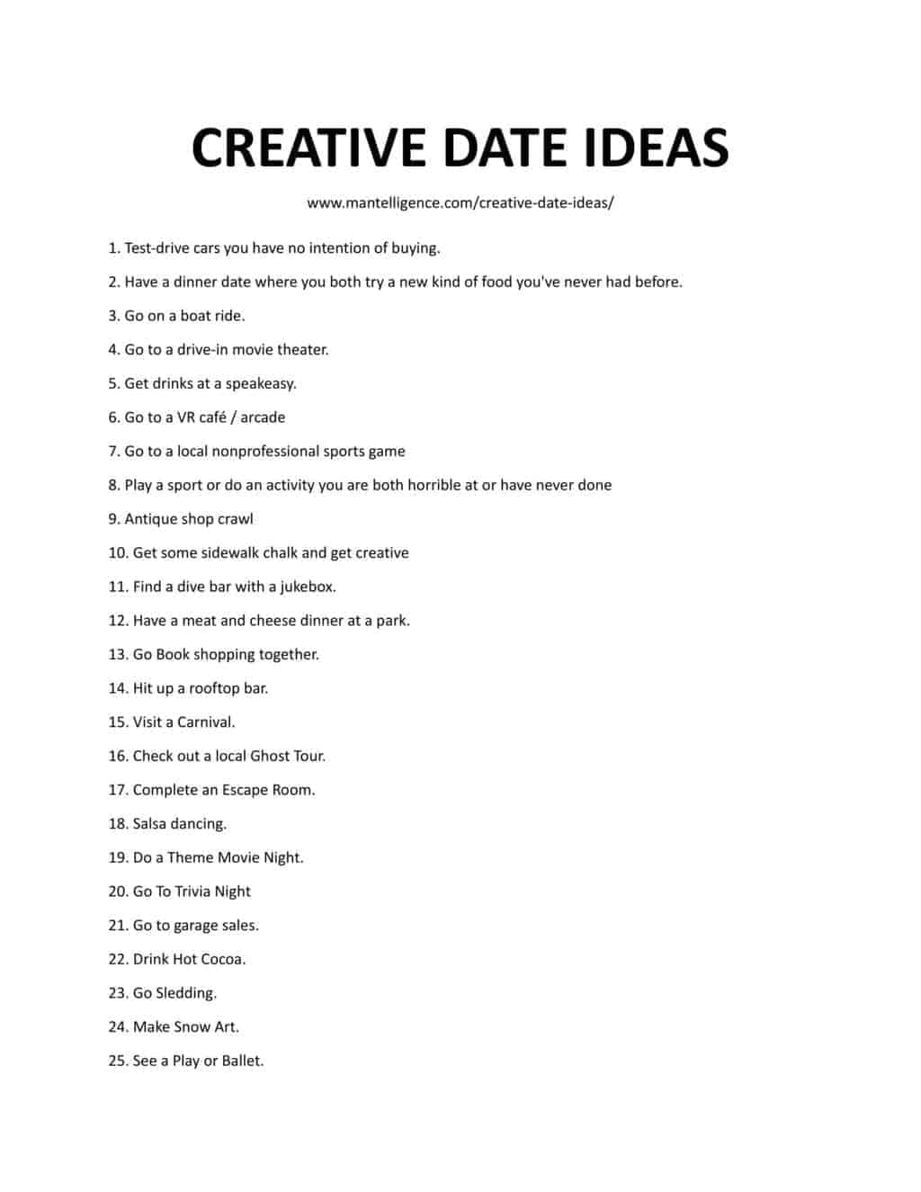 Downloadable List of Creative Date Ideas