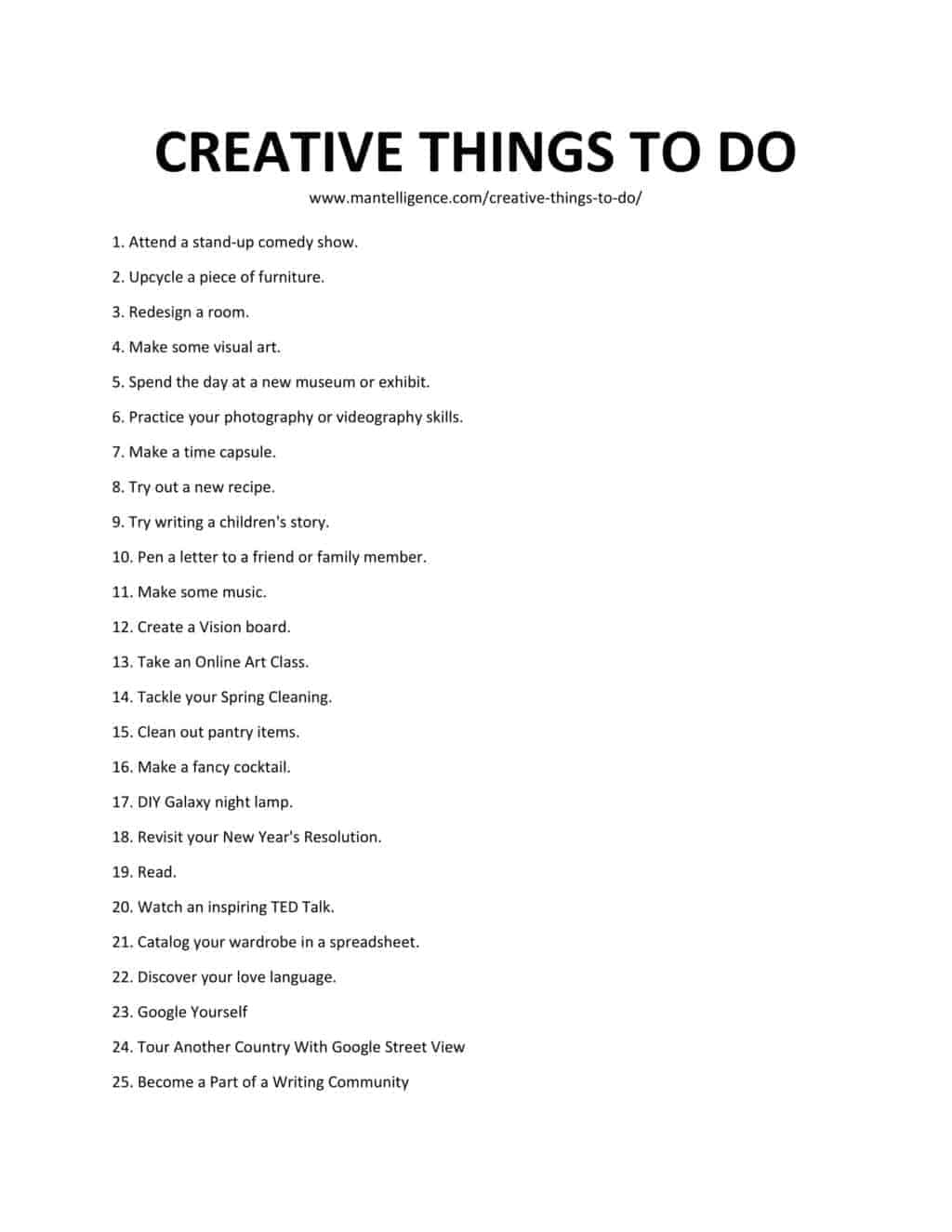 List of Creative Things To Do