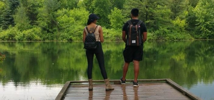 Siblings fishing after the rain.