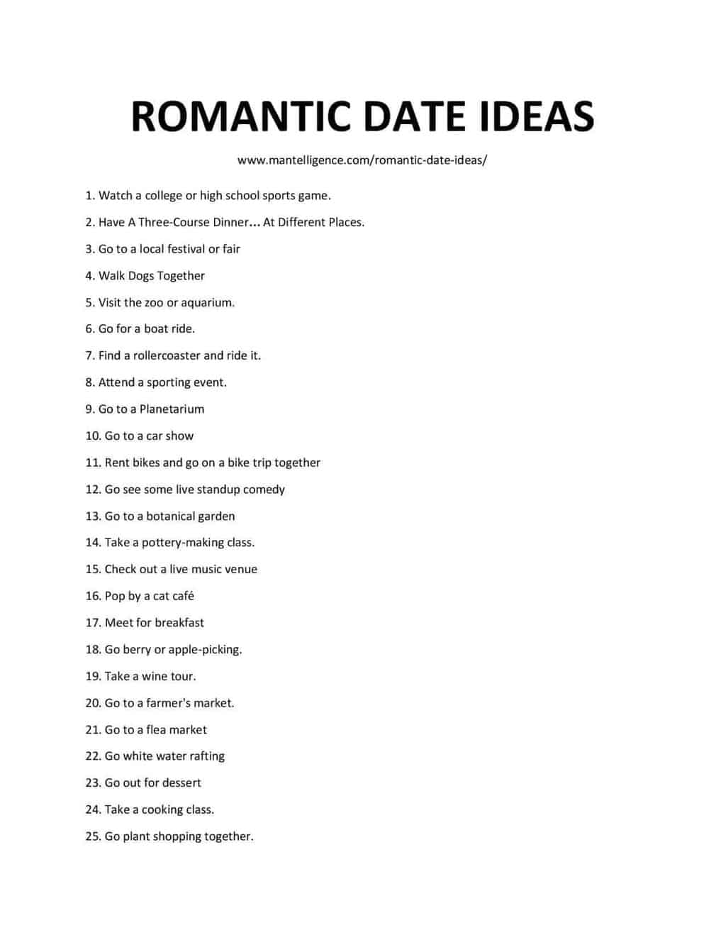 Downloadable List of Romantic Date Ideas