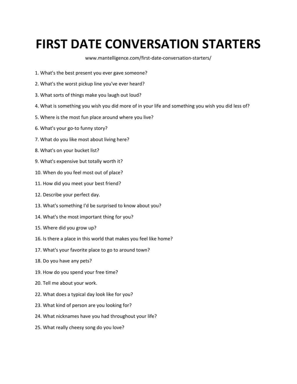 Downloadable and Printable List of First Date Conversation Starters as jpg/pdf