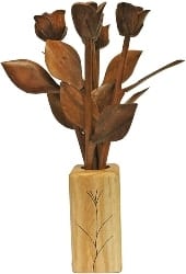 Hand Carved 5 Wood Roses in Vase (1)