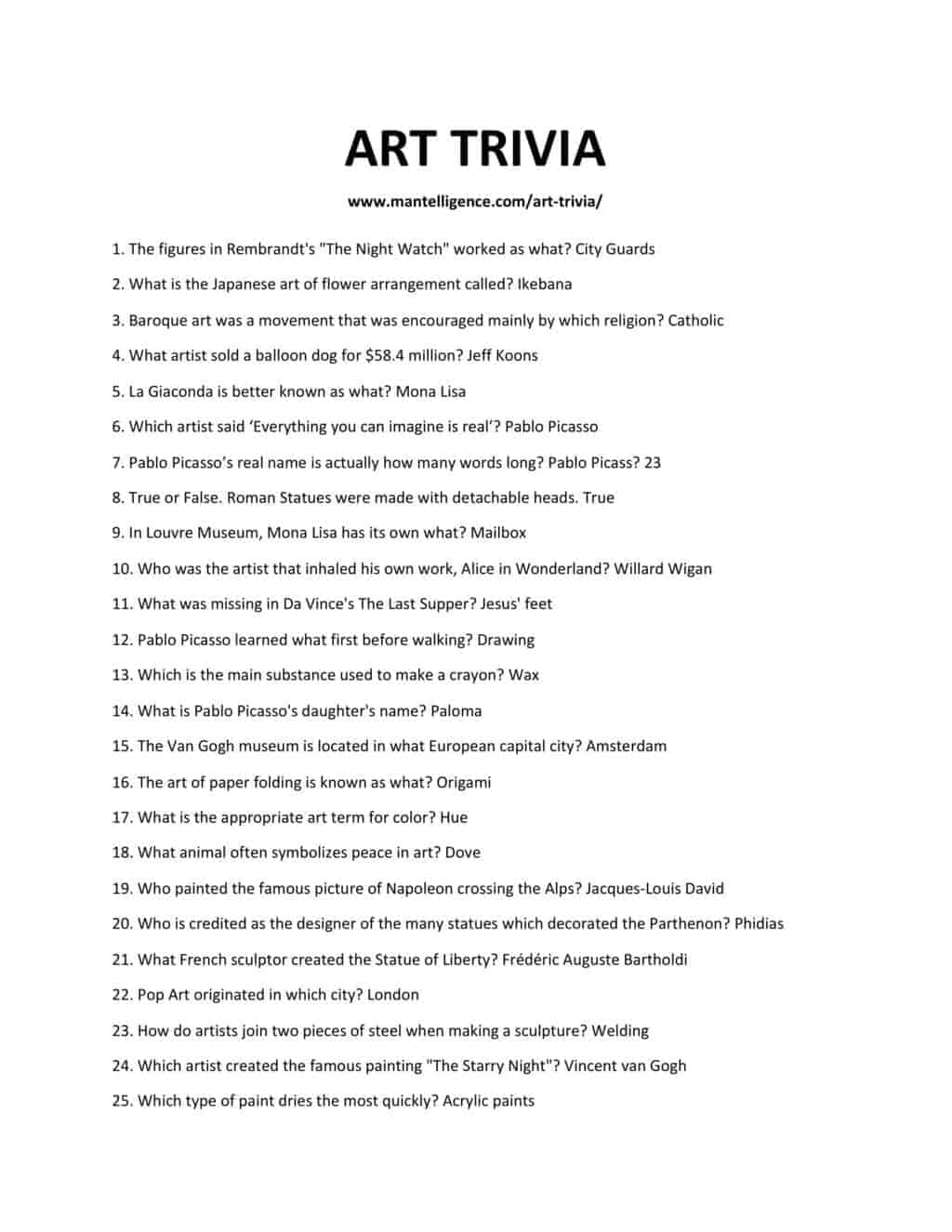 36 Best Art Trivia Questions And Answers This Is The Only List You Ll Need