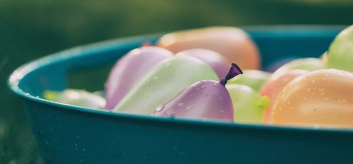 Water balloons in a basin