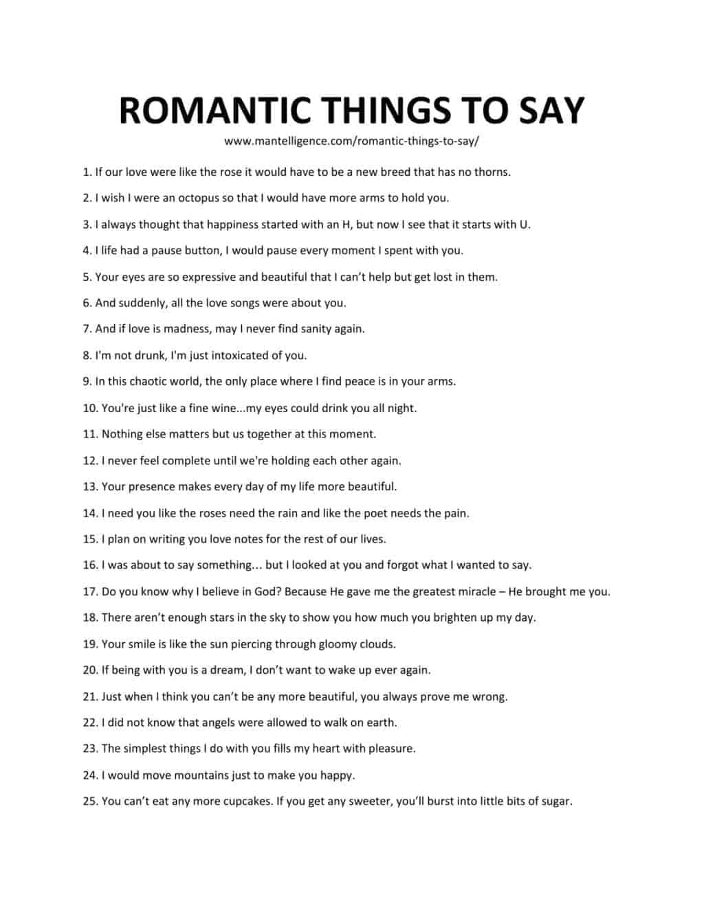 Tell her romantic things to 130 Romantic