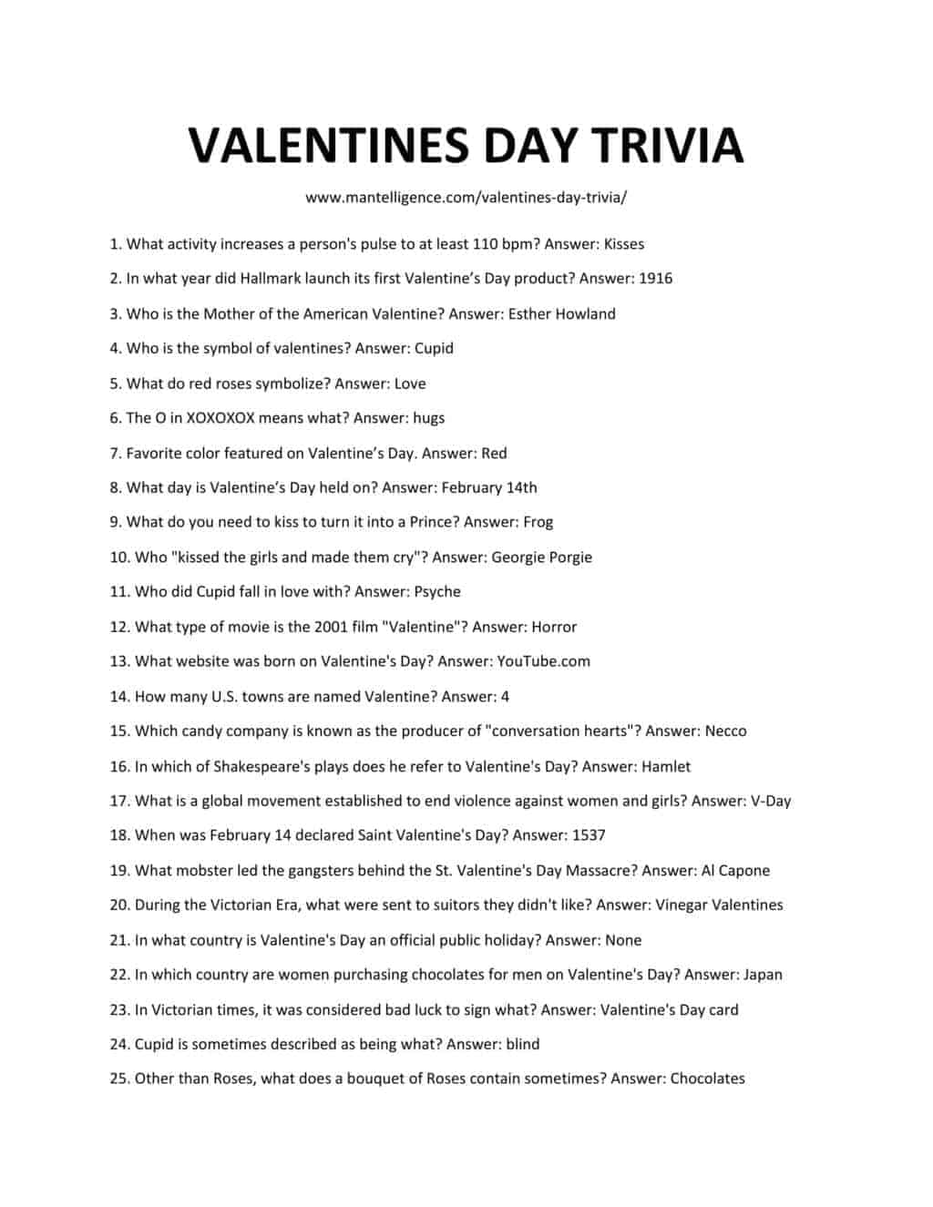 Downloadable list of trivia