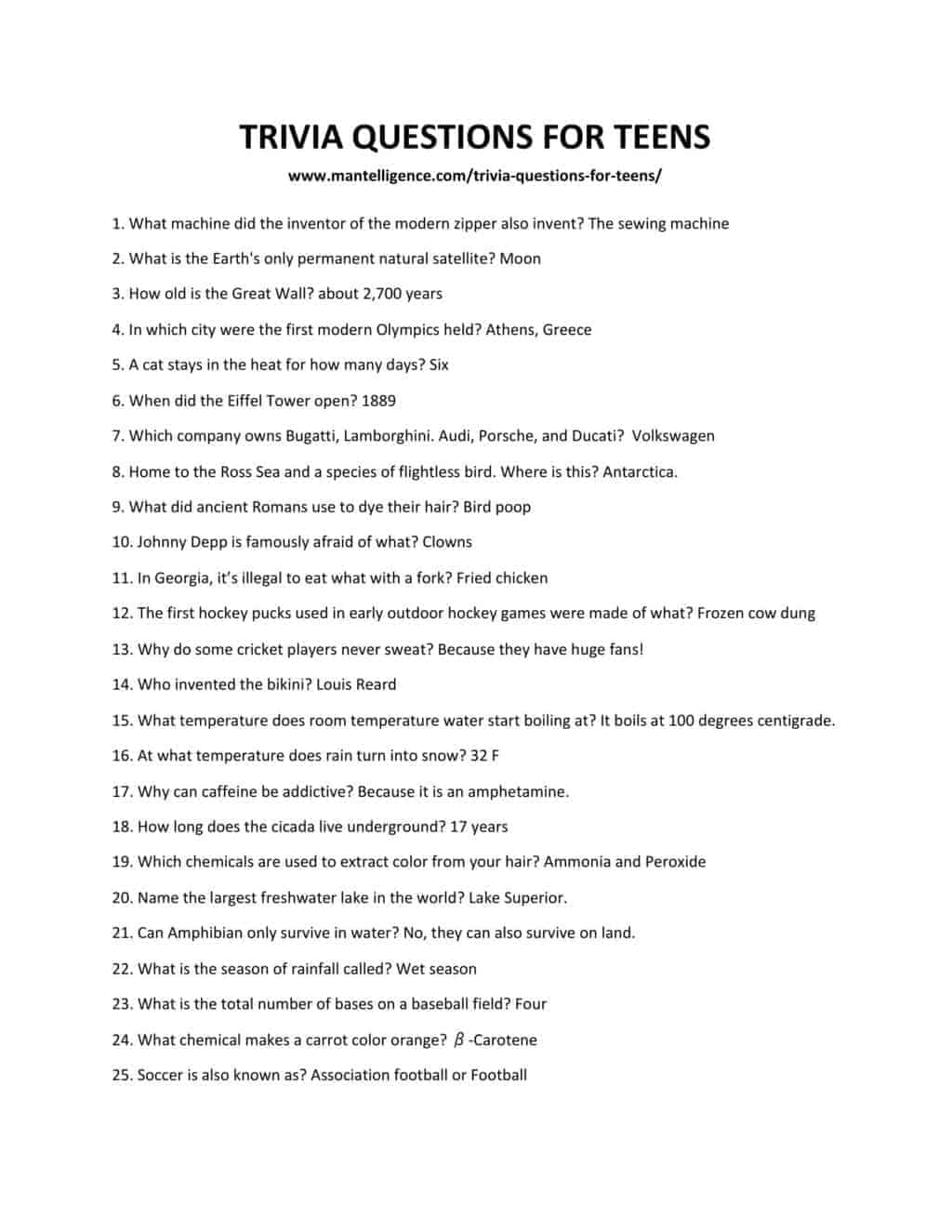 downloadable list of questions