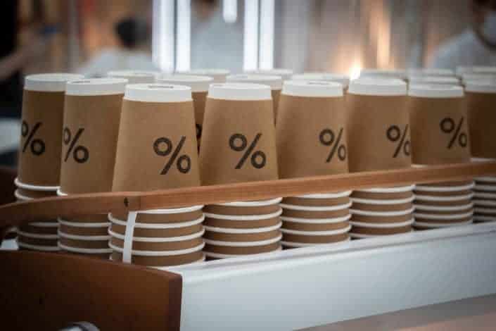 paper cups with a percentage sign turned upside down