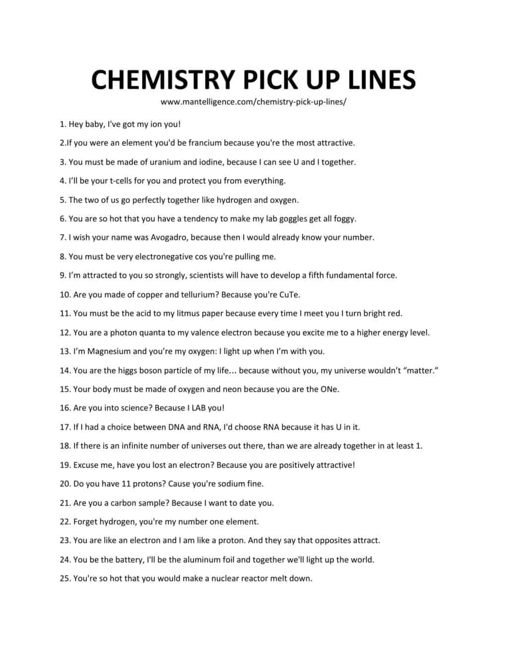 Best Chemistry Pick Up Lines - Probationmatters Blog