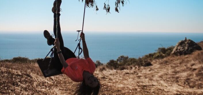 girl having fun in the swing