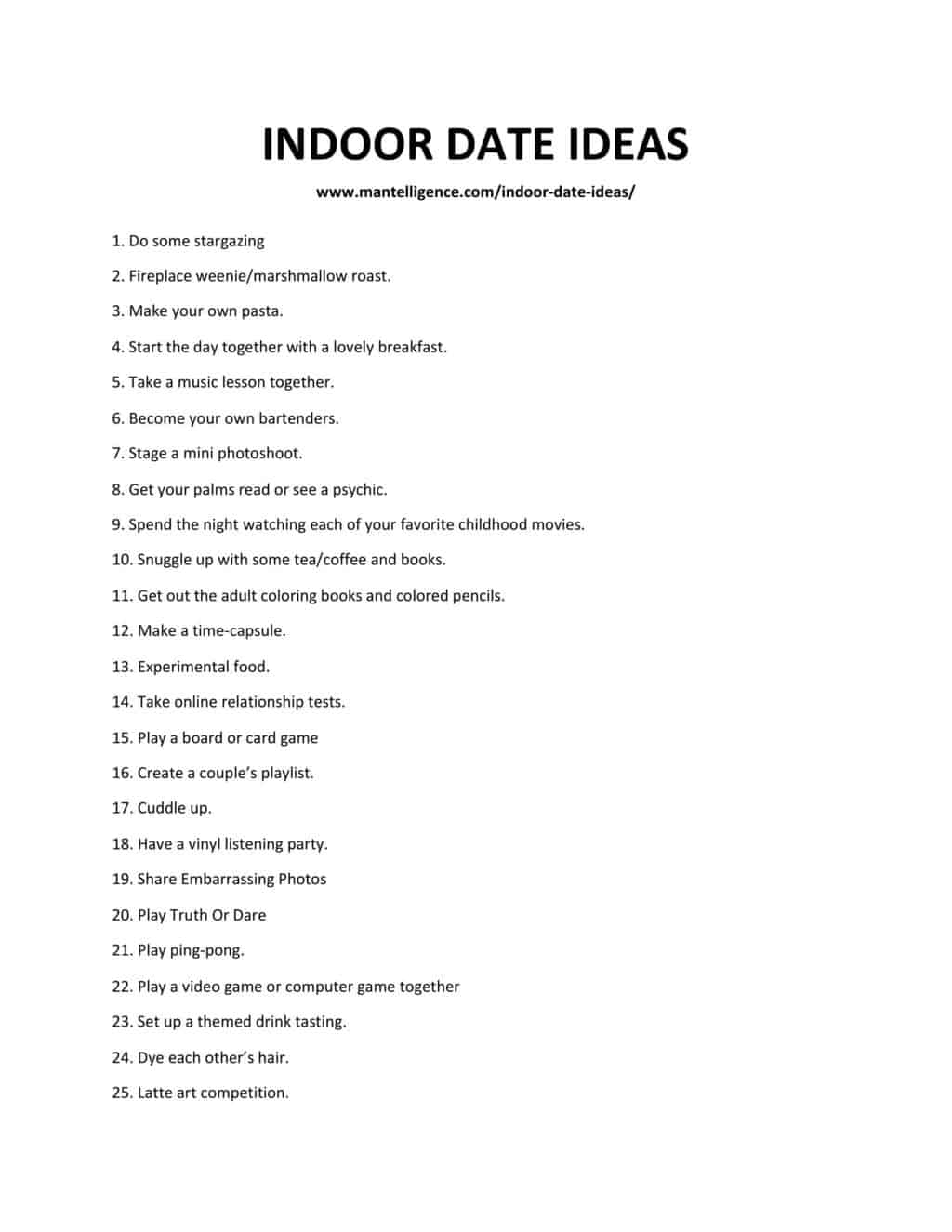 Downloadable list of ideas