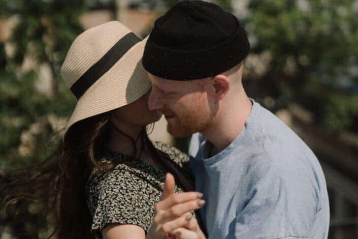 couple slow dancing outdoors