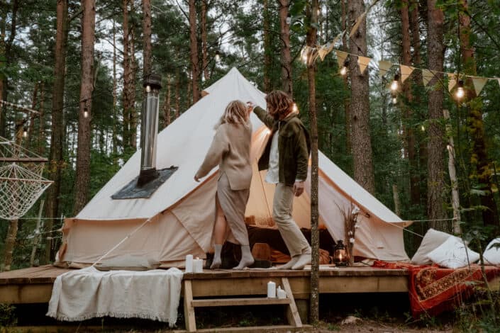 couple dancing outside their tent