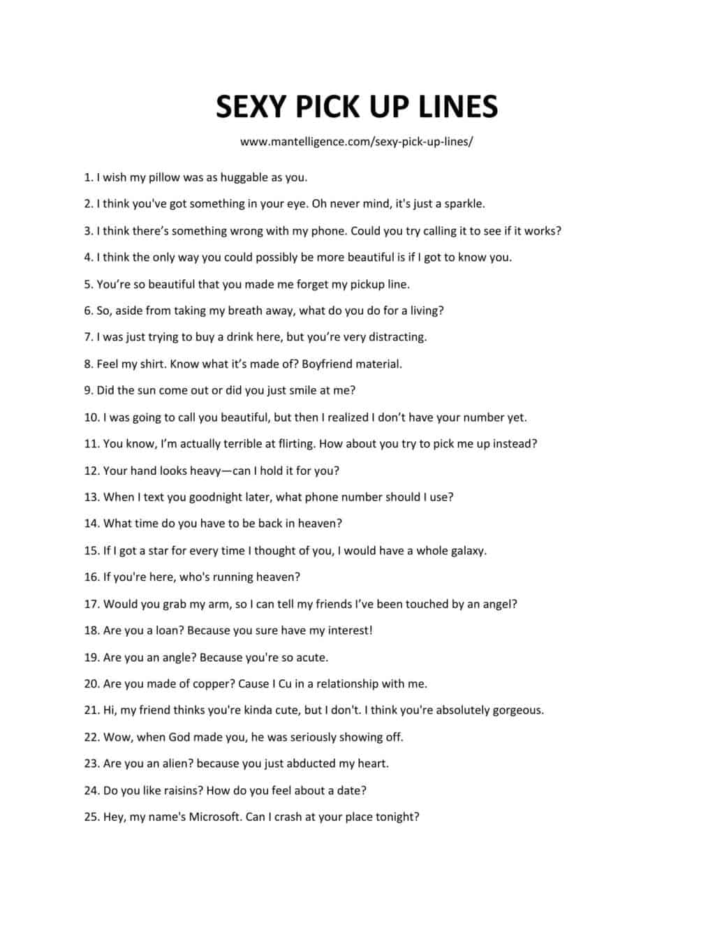 Sexiest pick up lines ever