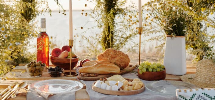 food arranged on an outdoor table