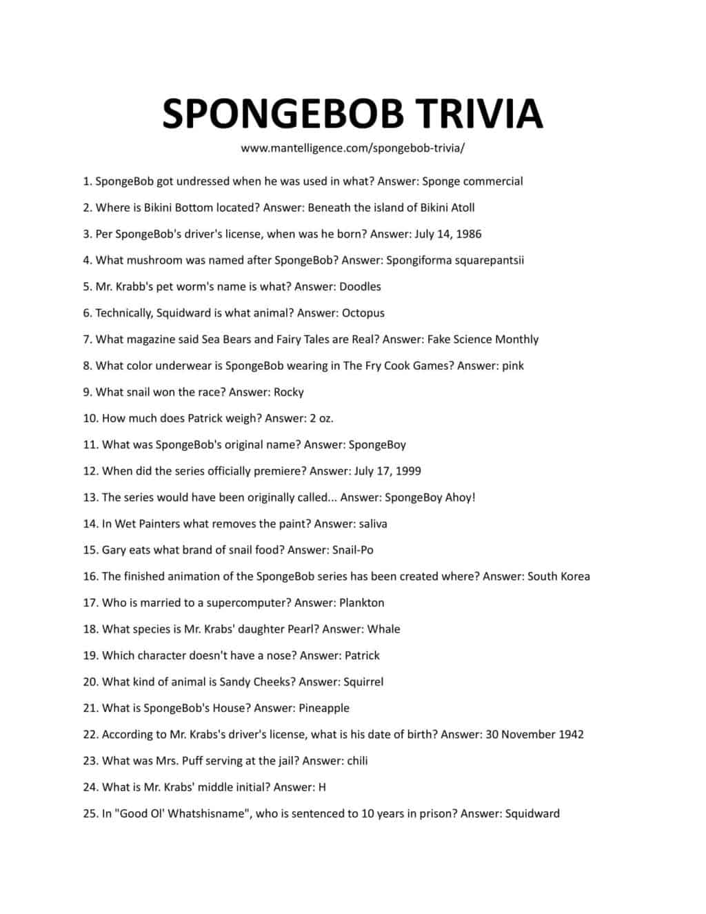 Downloadable and printable list