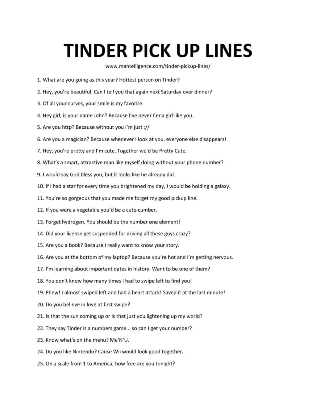 Pick up lines for girls to use