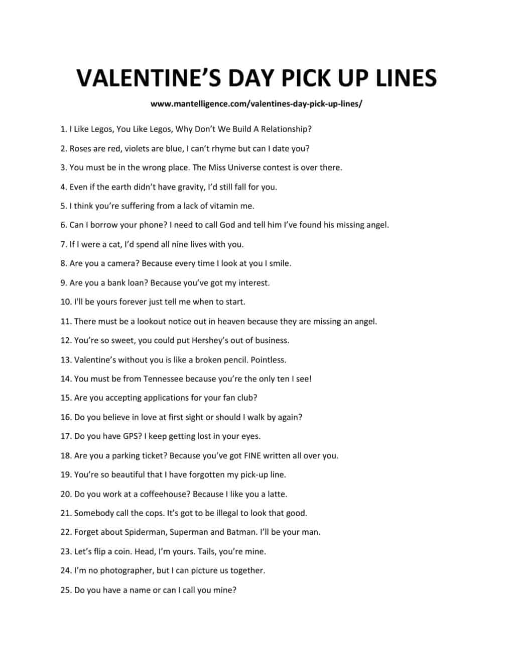 downloadable list of pick up lines