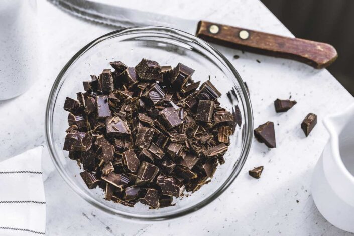 Chopped dark chocolate ready for melting