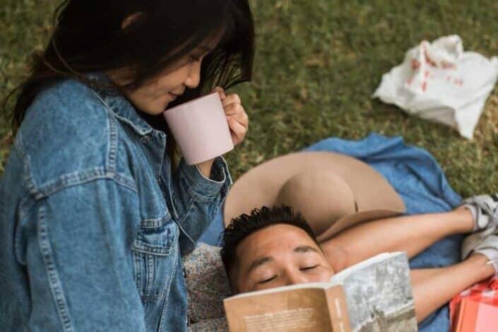 Couple having a romantic picnic together.