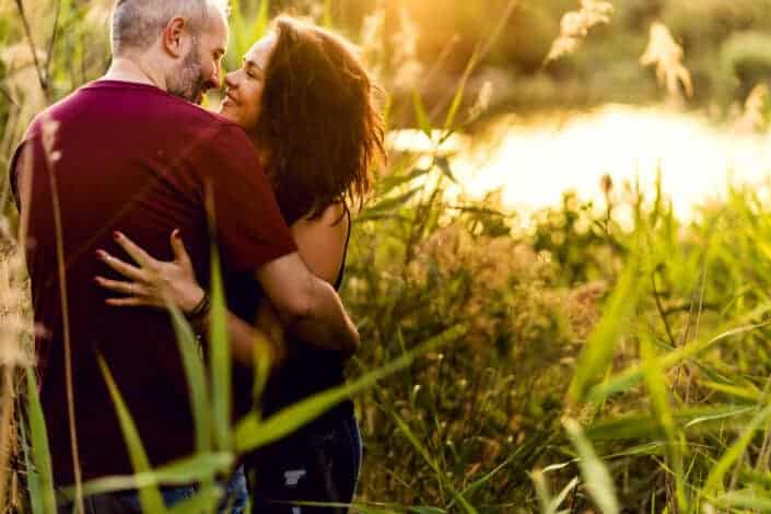 couple smiling and about to kiss