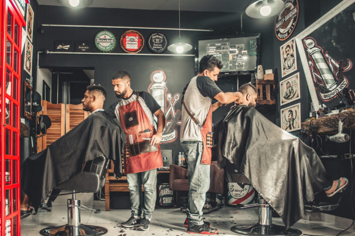 Men having their haircut