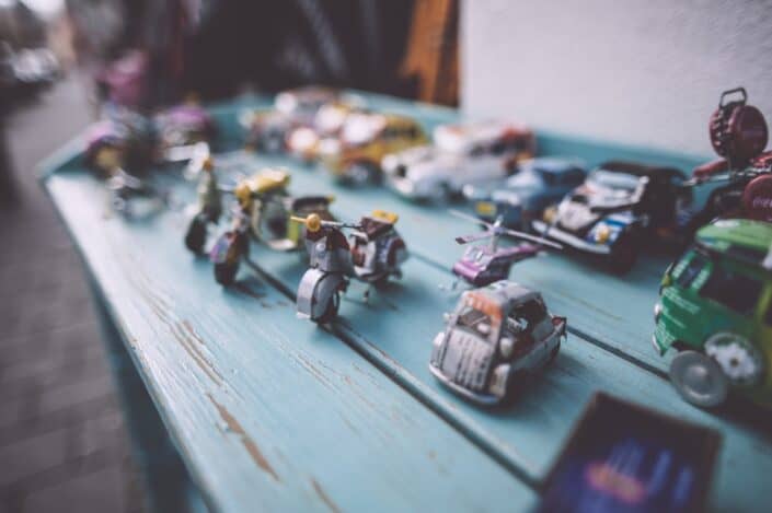 toys lined up on a table