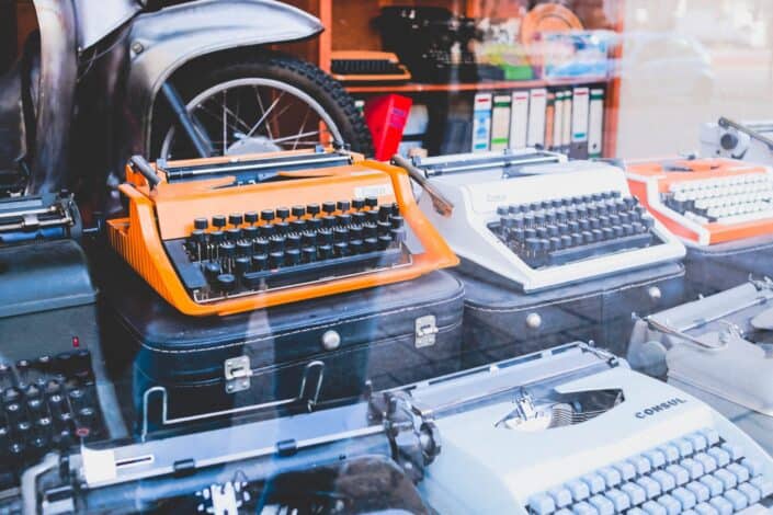 a display of type writers