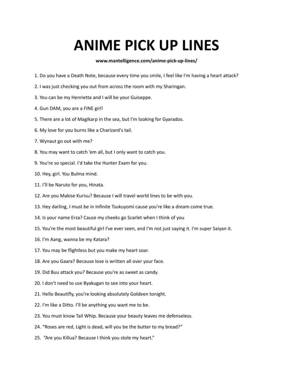 70+ Clever Anime Pick Up Lines