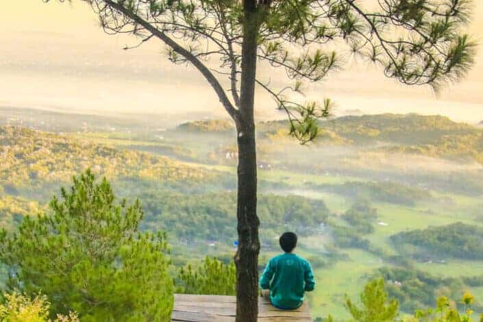 Person sitting appreciating the nature's beauty