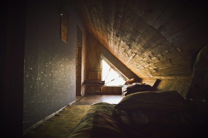 An attic room.