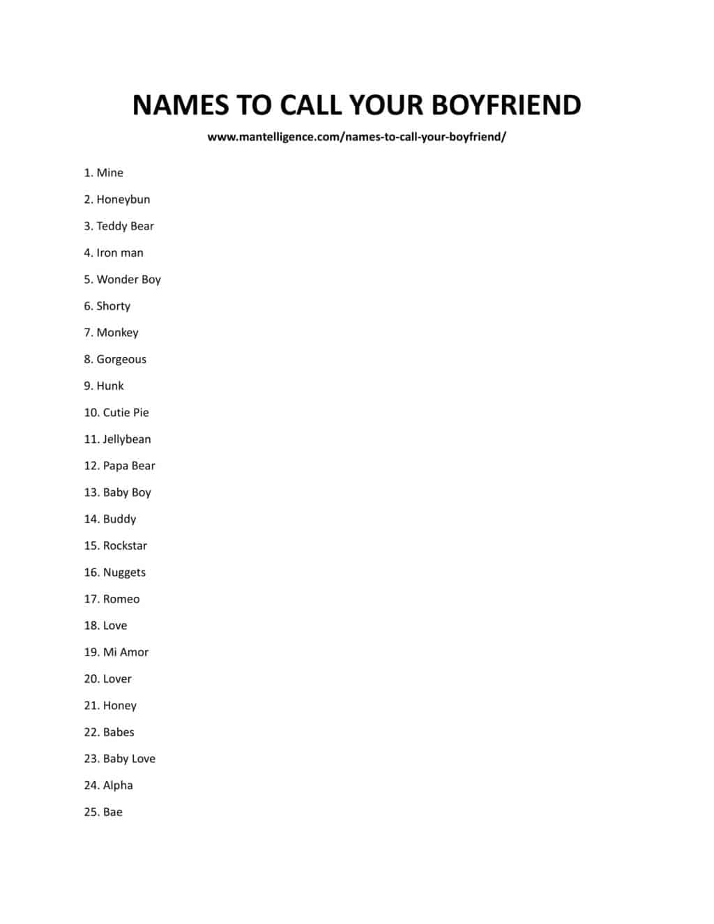 Downloadable and printable list of names