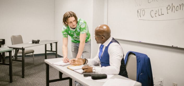 Two men discussing something serious.