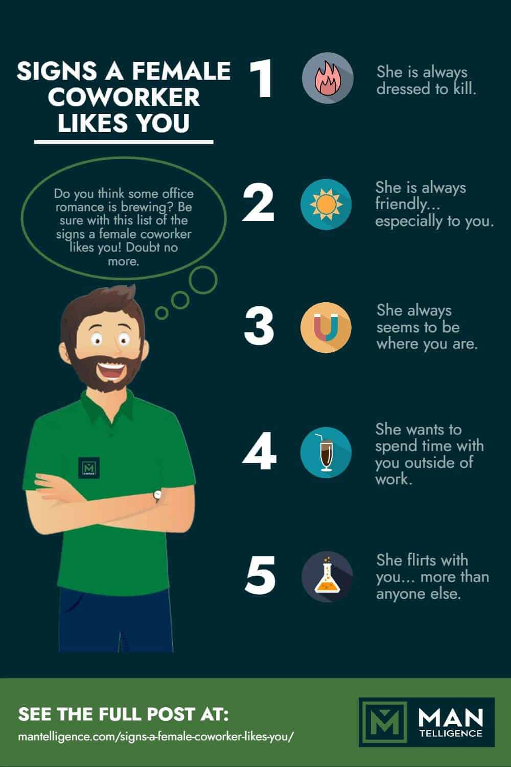 signs a female coworker likes you - infographic