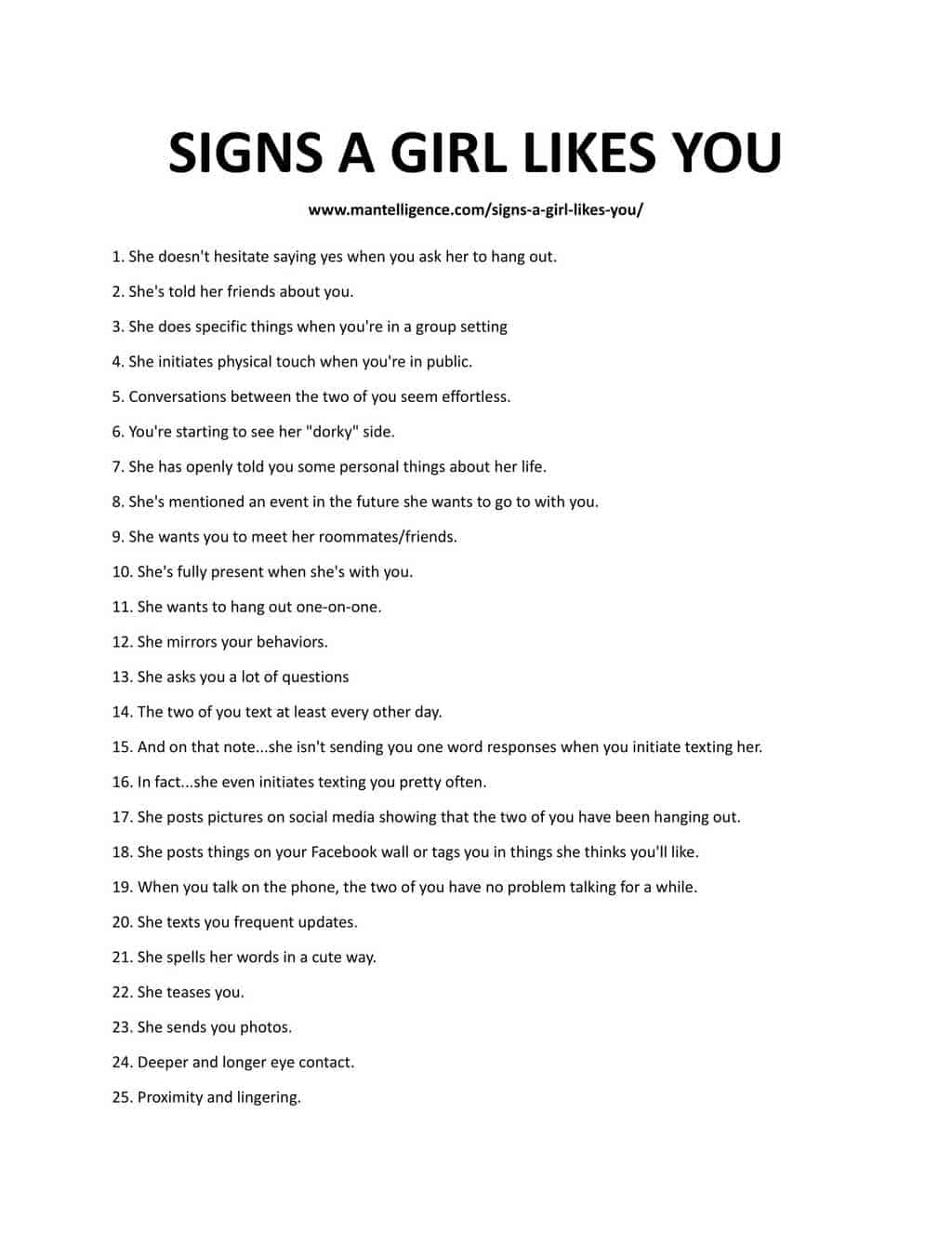 Signs a girl gives when she likes you
