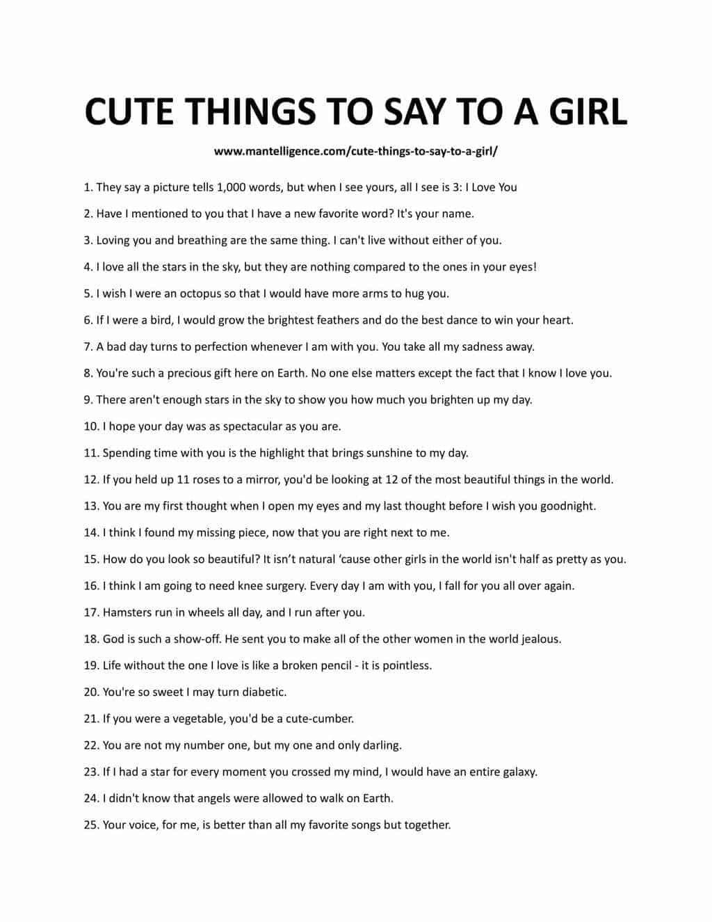 Printable and Downloadable List of Things To Say To A Girl
