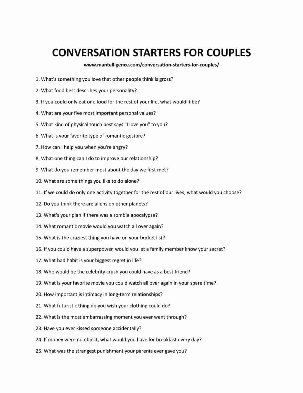 Downloadable and printable list of questions.