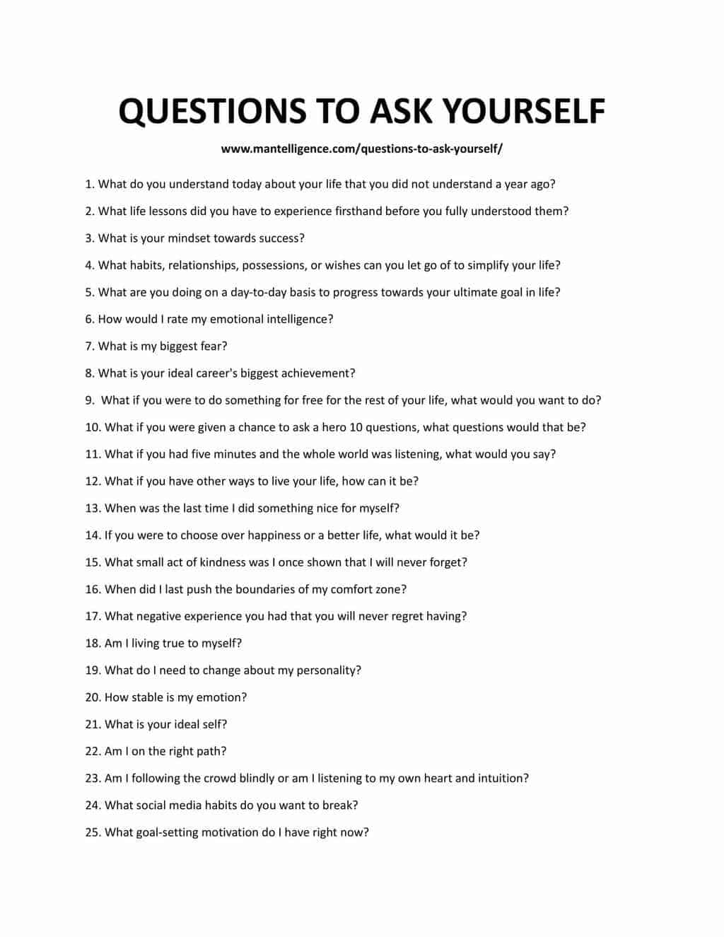 Downloadable and printable list of questions