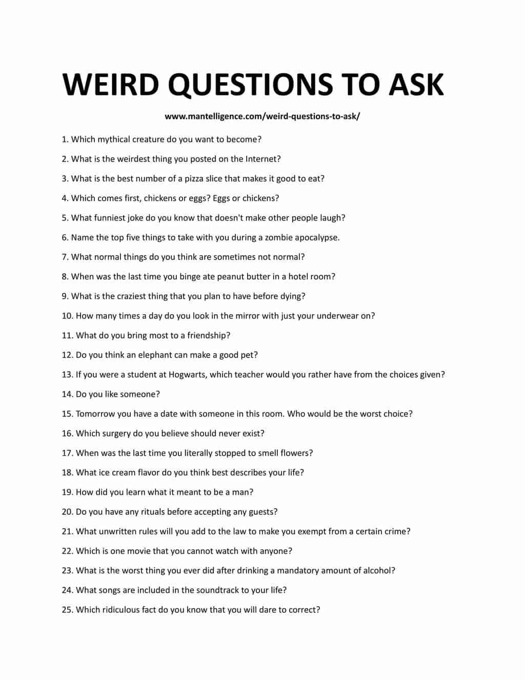 63 Weird Questions To Ask - Make Fun And Wonderful Conversations