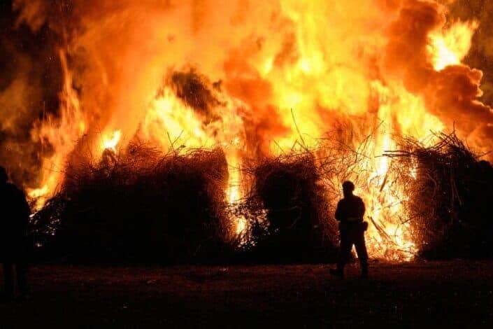 Firefighters putting out the fire