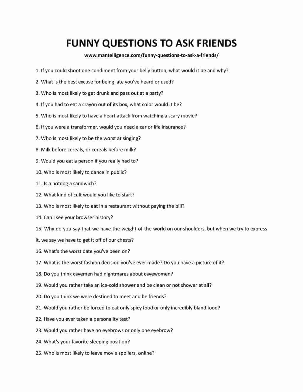 Downloadable list of questions