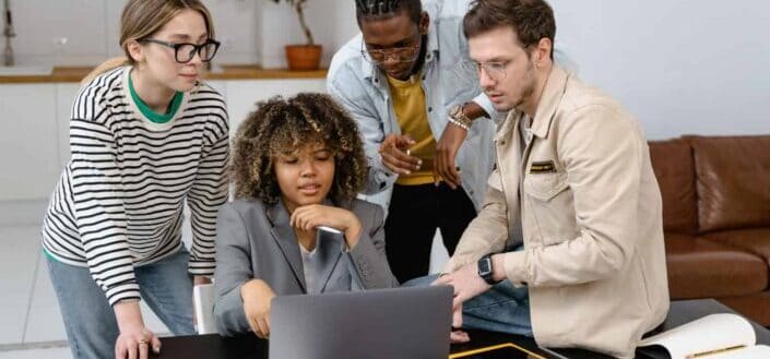 Colleagues brainstorming a business project at a meeting