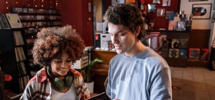 Couple shopping in a CD store