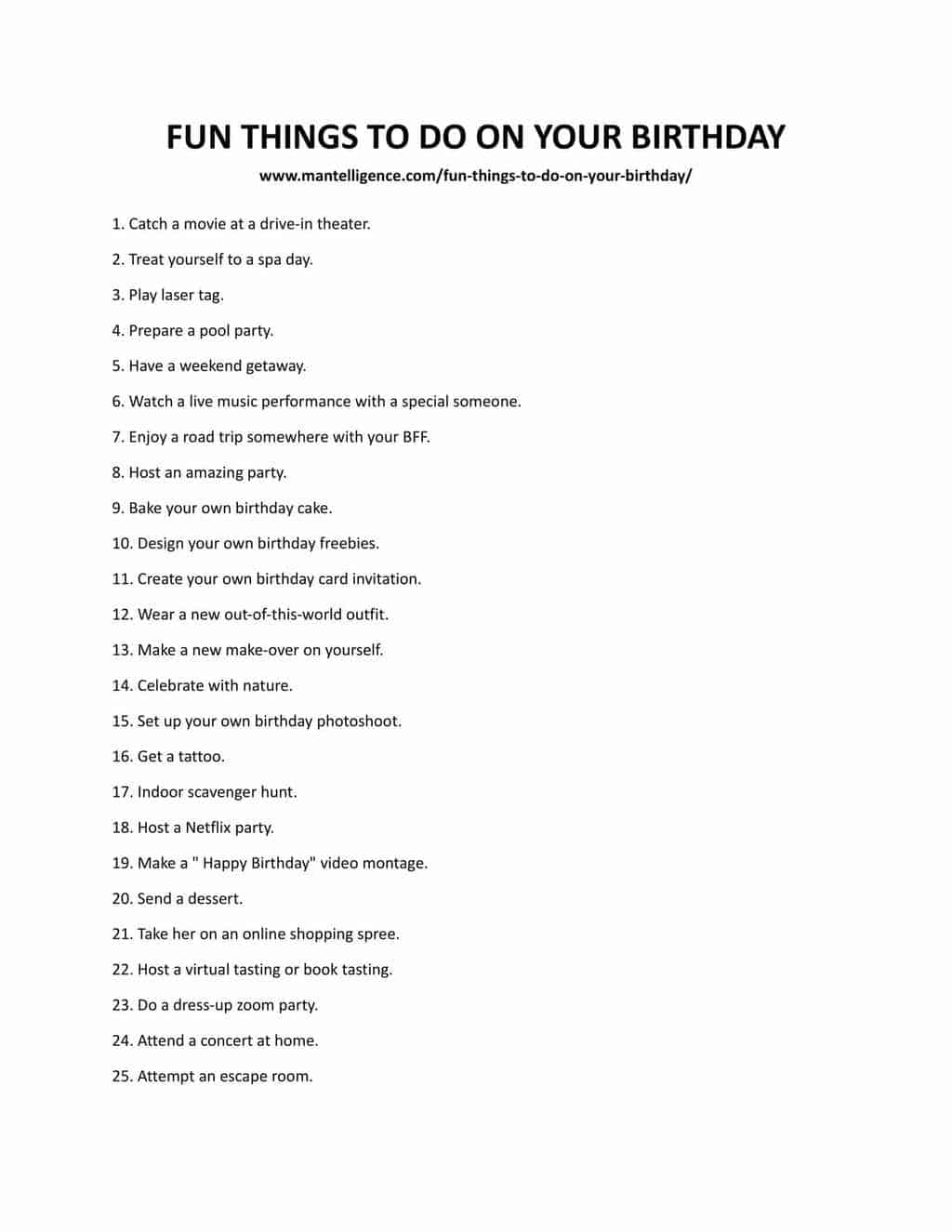 Downloadable list of fun things to do