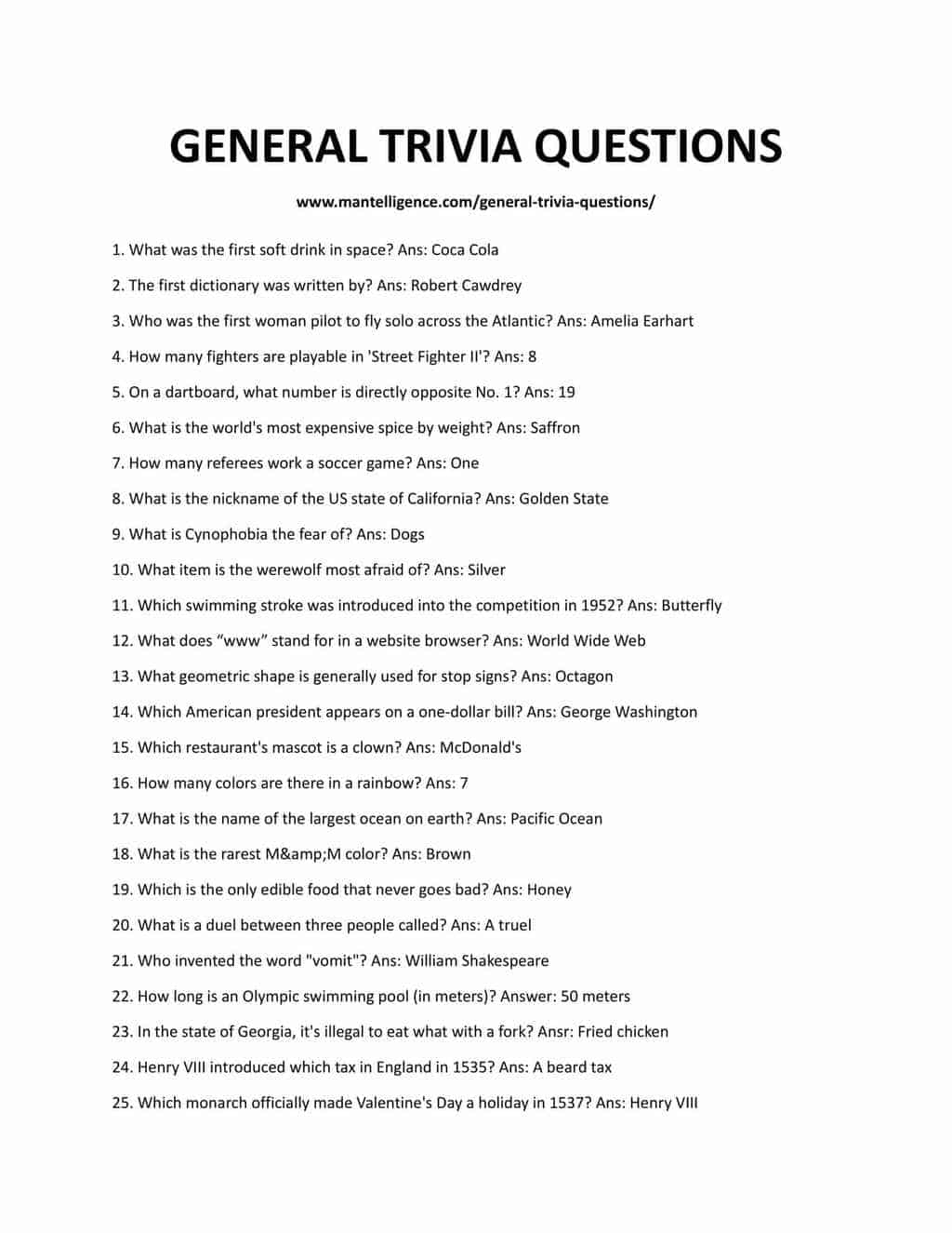 Downloadable list of the questions