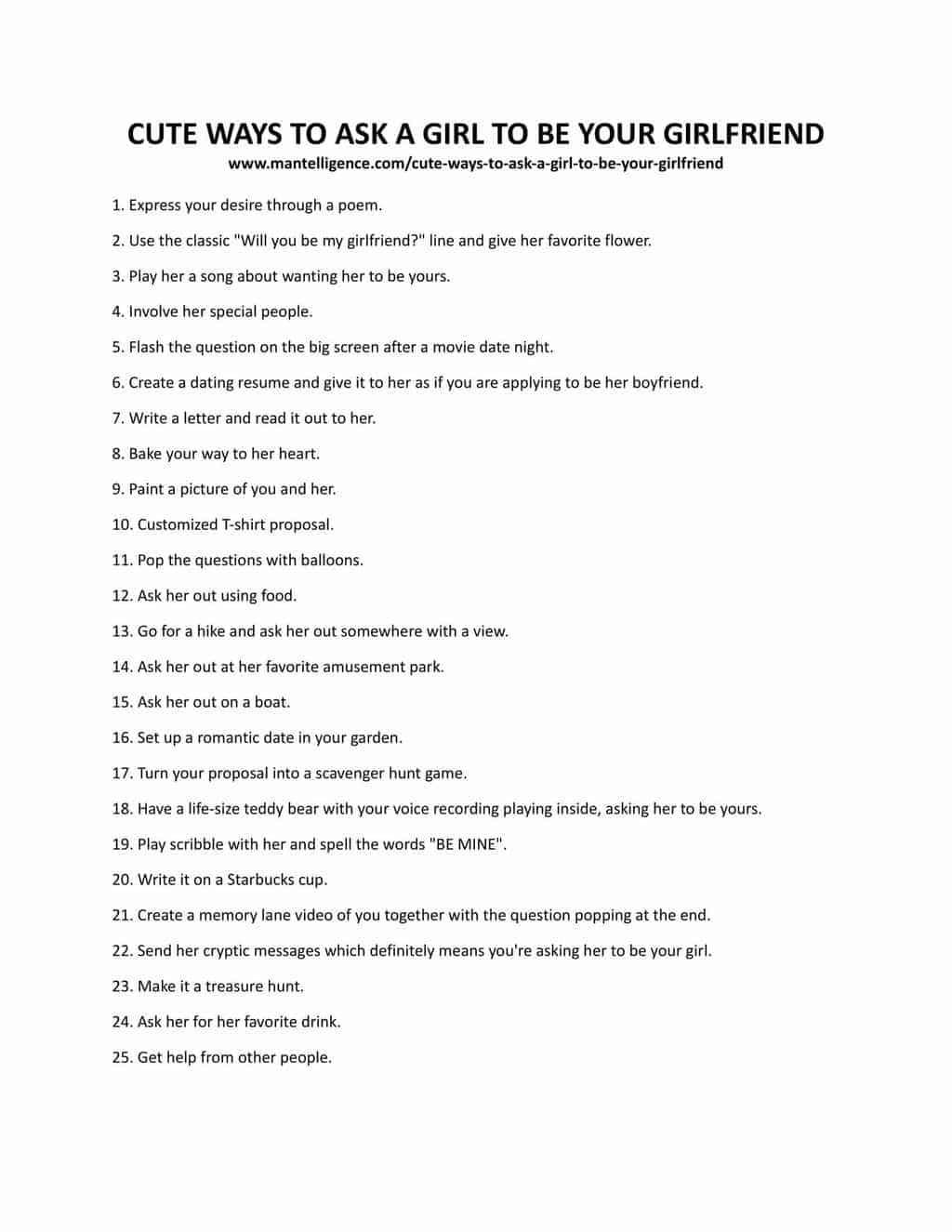 Downloadable list of Ways to Ask a Girl