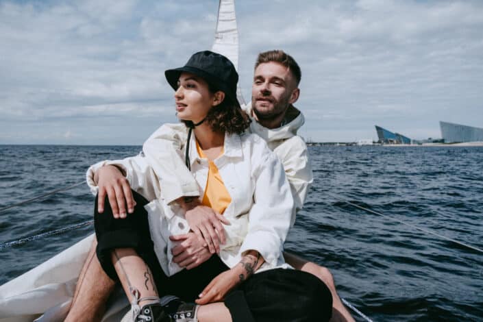 Couple having fun boating.