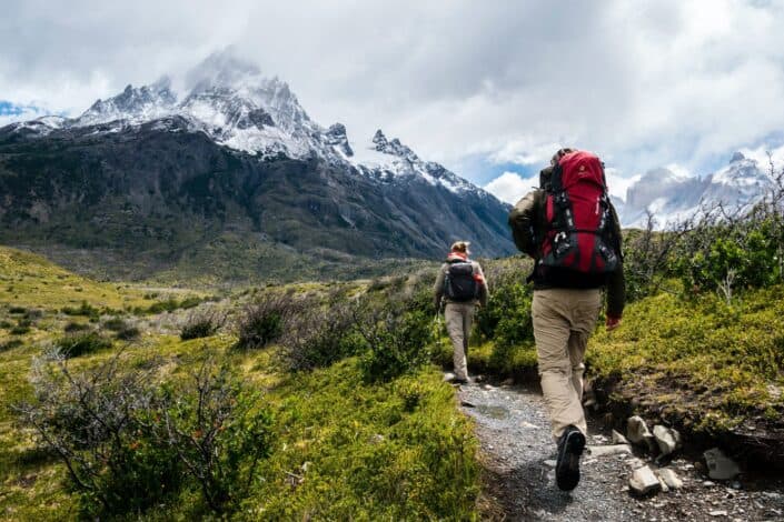 A couple hiking together.