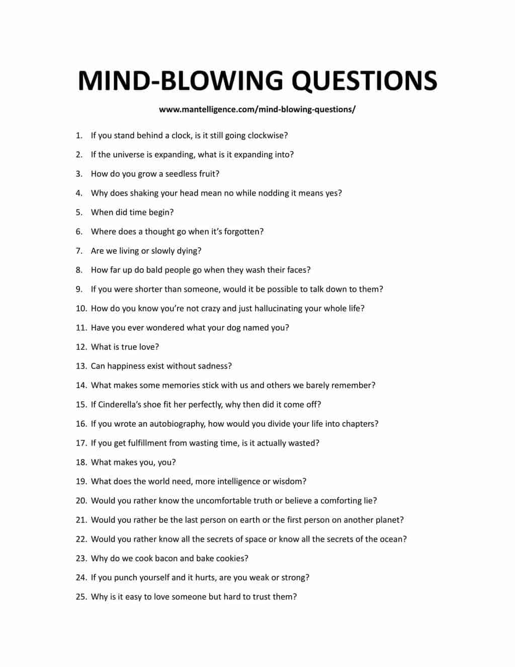 Downloadable list of questions