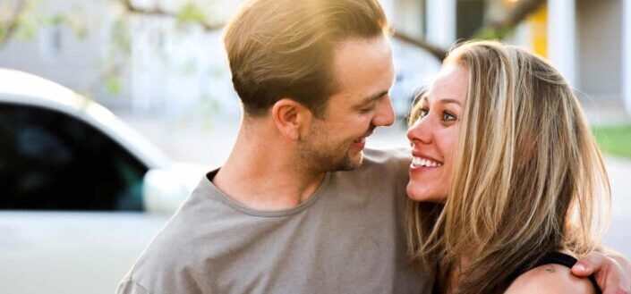 couple staring at each other with love